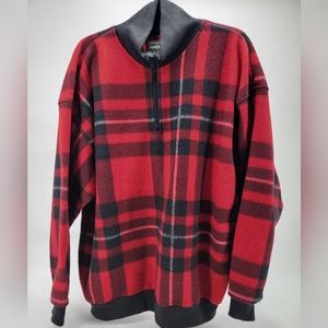 Vintage Bugle Boy Company Red Check Plaid 1/4 Zip Fishing Pullover Jacket XL
